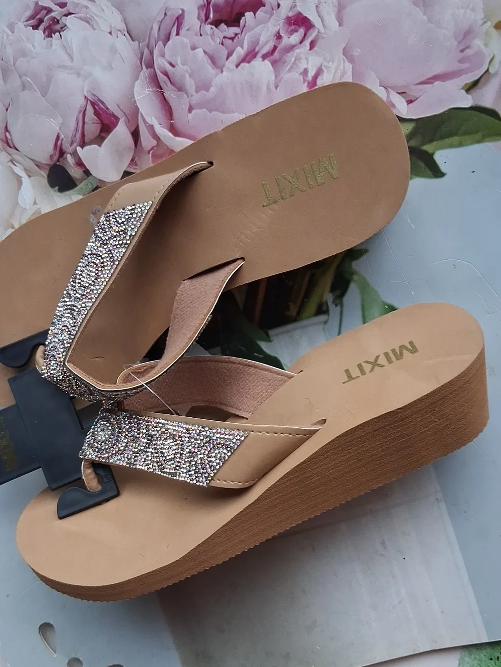 Mixit Tan Rhinestone Wedge Sandals